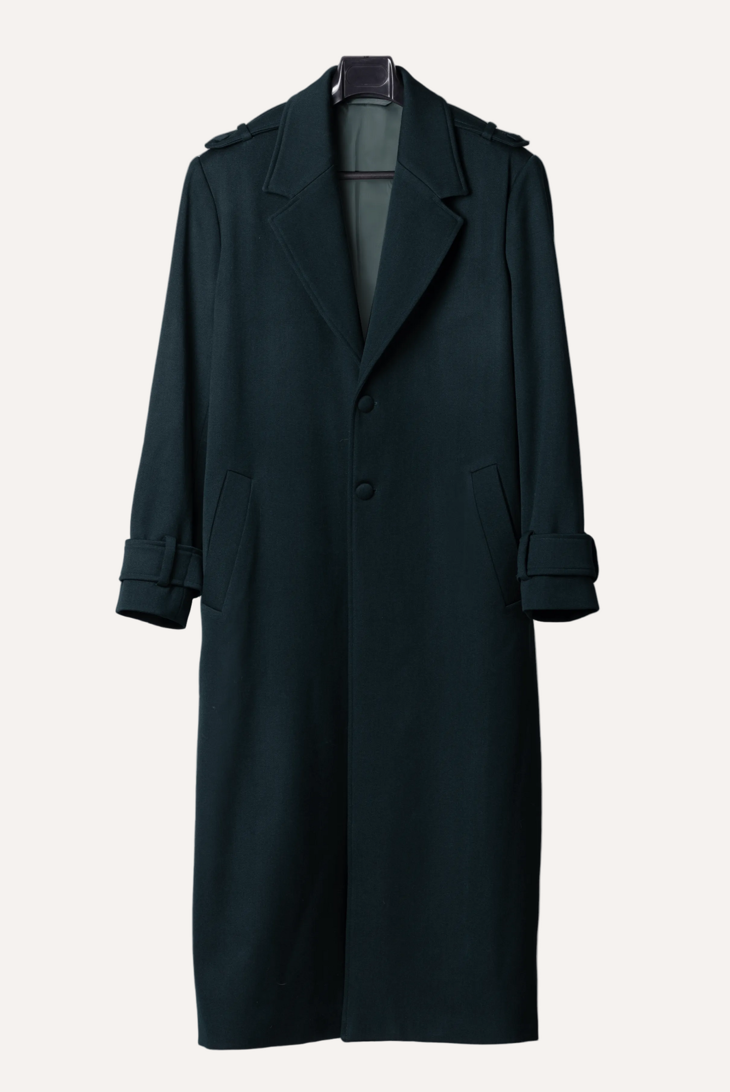 Blue green wool coat for men by Gorina Atelier front view