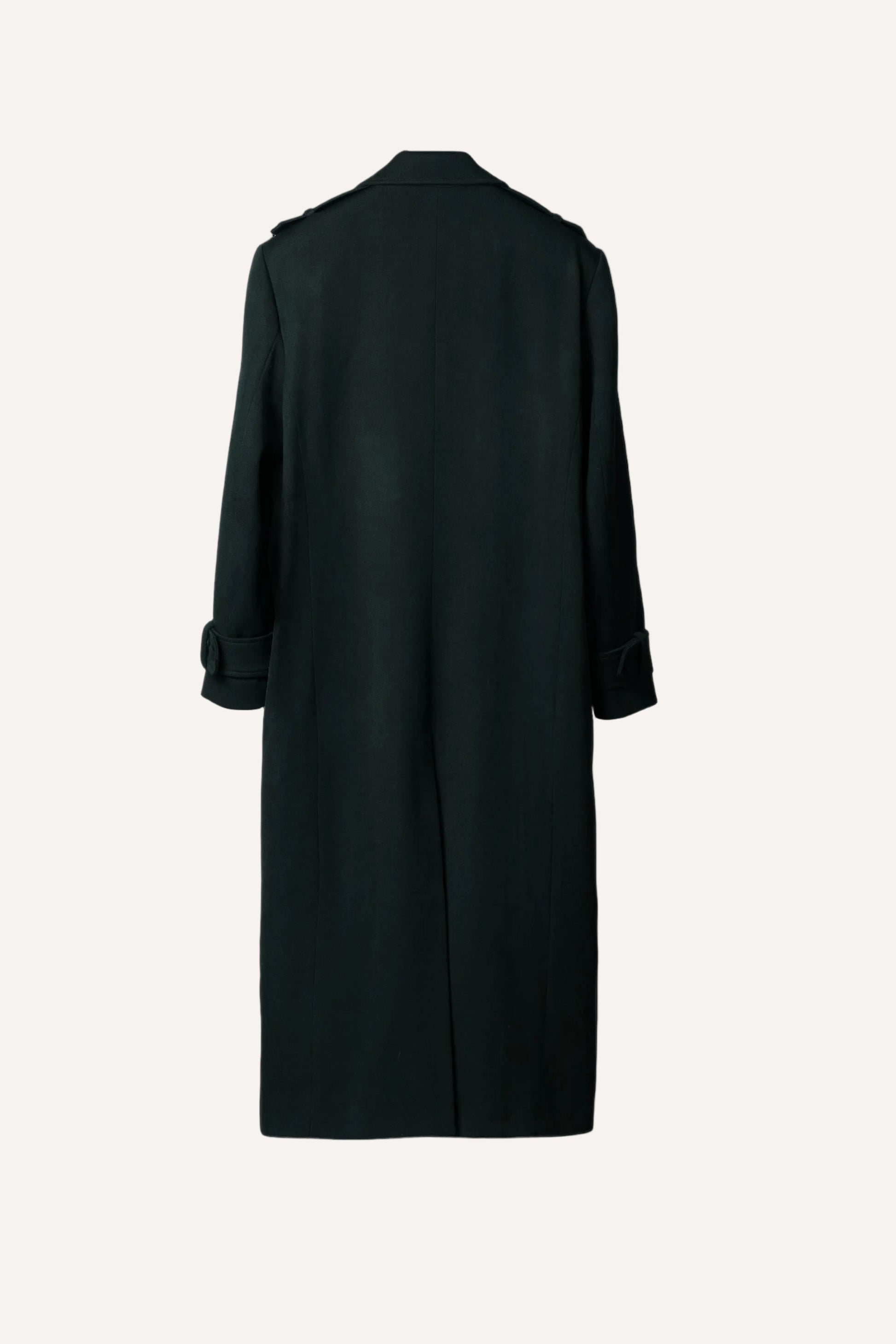 Bottle green wool coat for men by Gorina Atelier back view