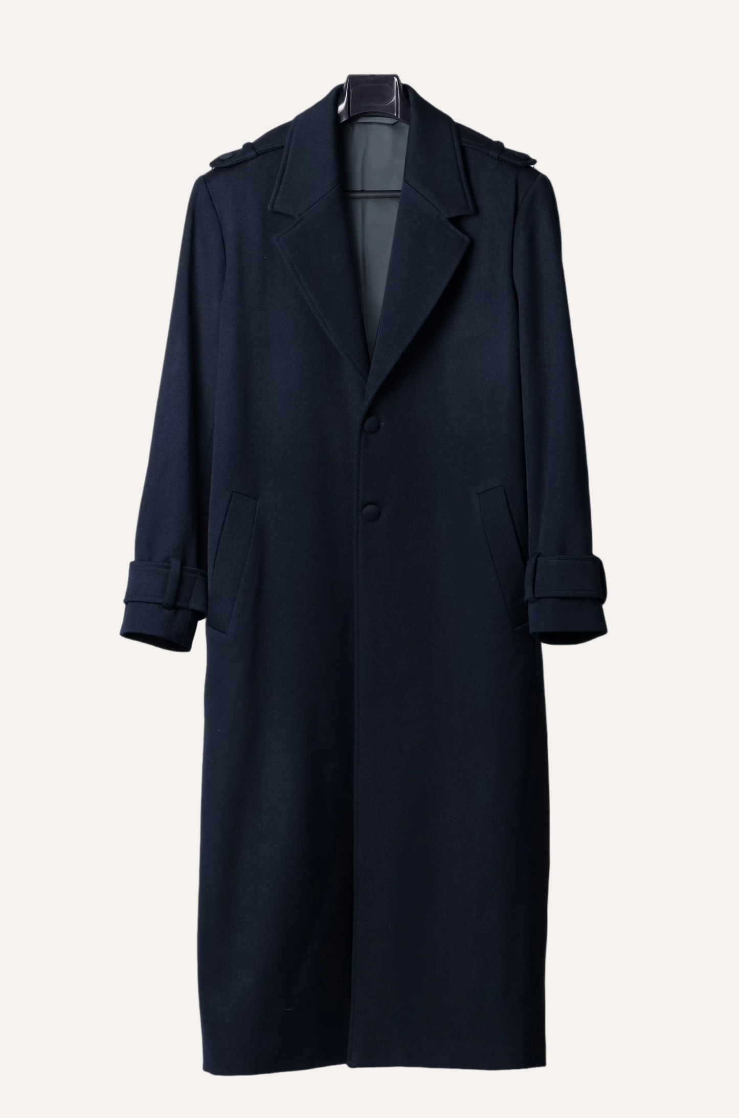 Navy wool coat for men by Gorina Atelier front view
