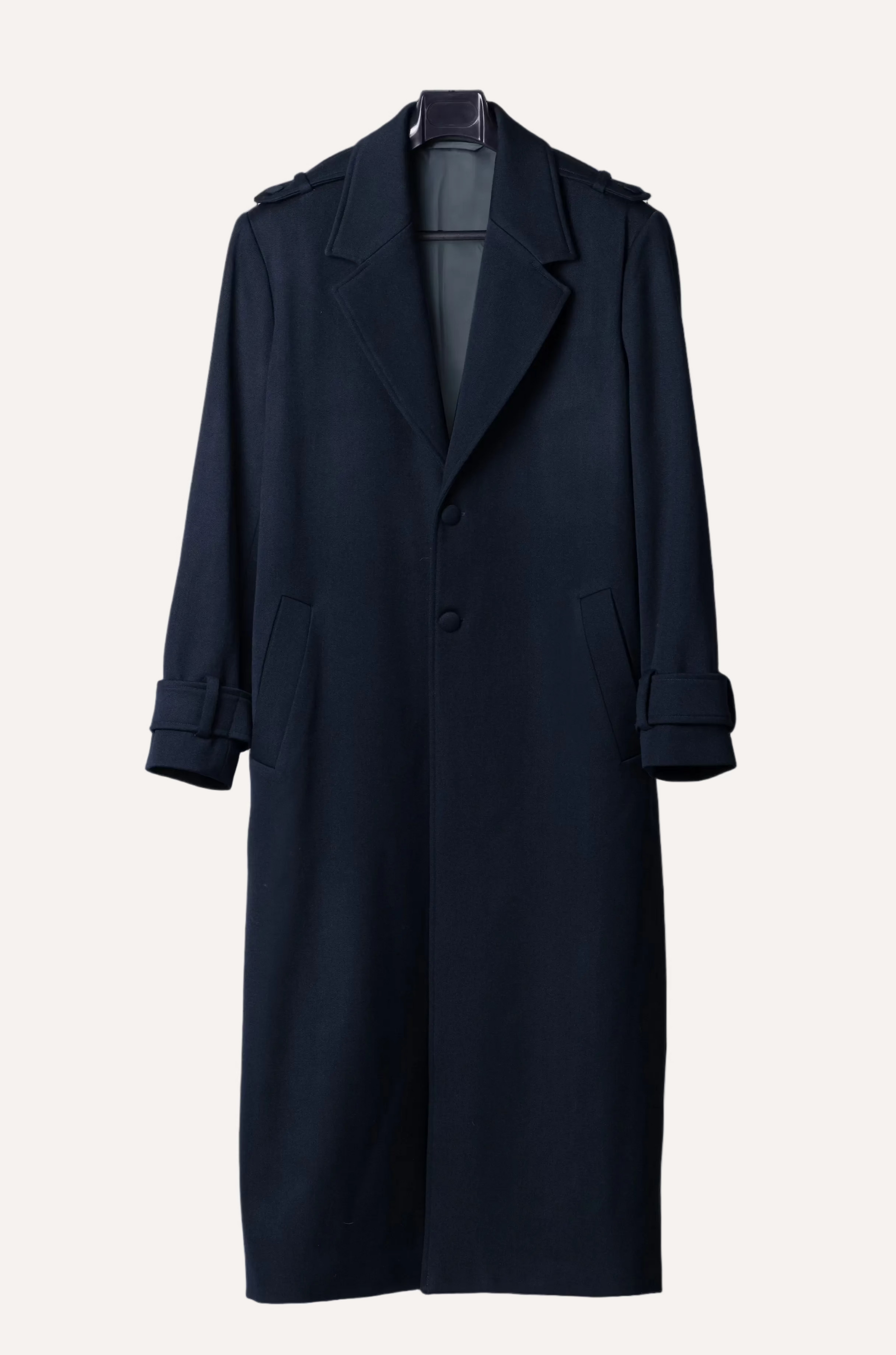 Navy wool coat for men by Gorina Atelier front view
