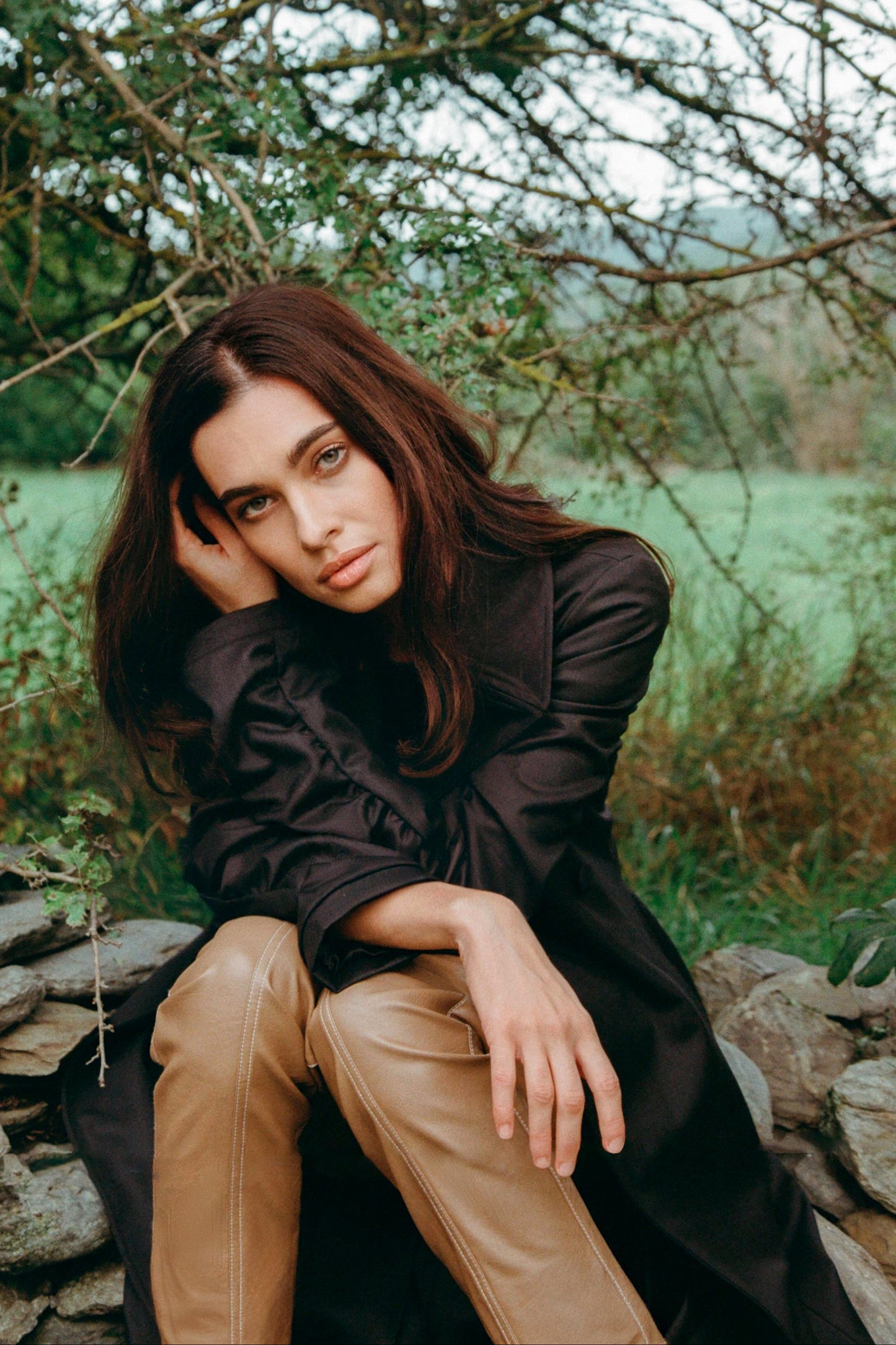 Black wool coat for women Lunar by Gorina Atelier close-up