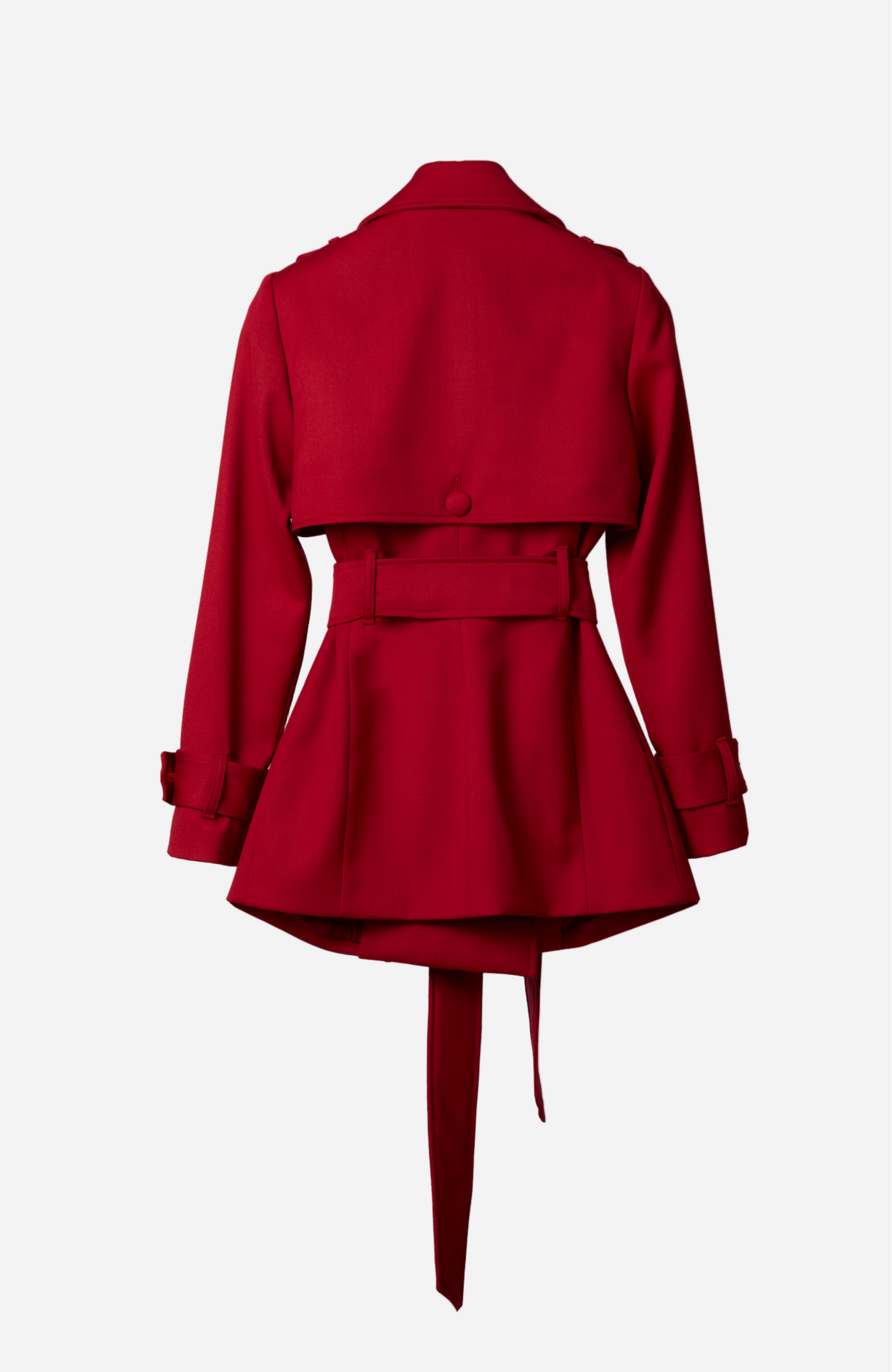 Red short wool trench coat for women Sculpted Grace by Gorina Atelier back view