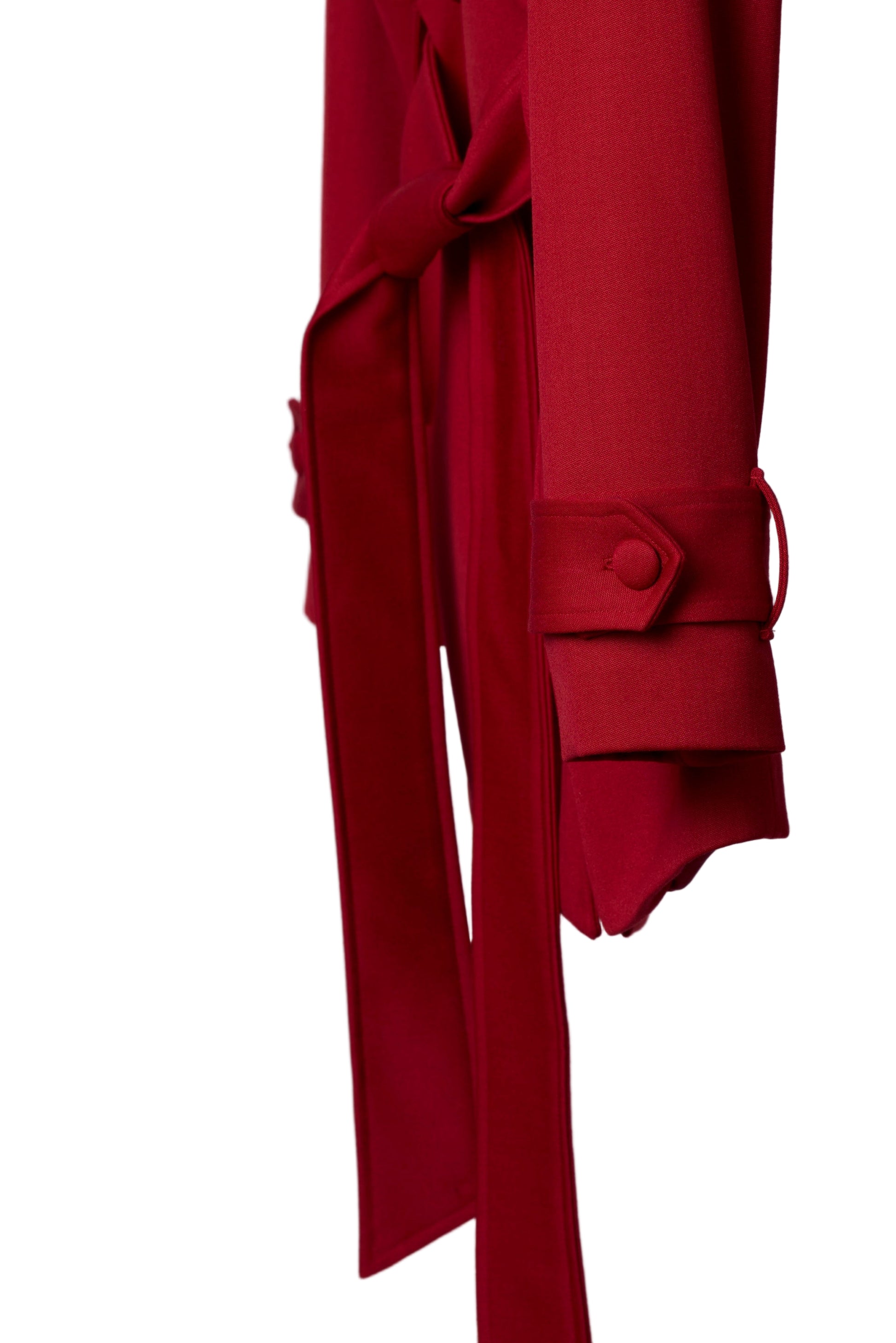 Red short wool trench coat for women Sculpted Grace by Gorina Atelier profile view