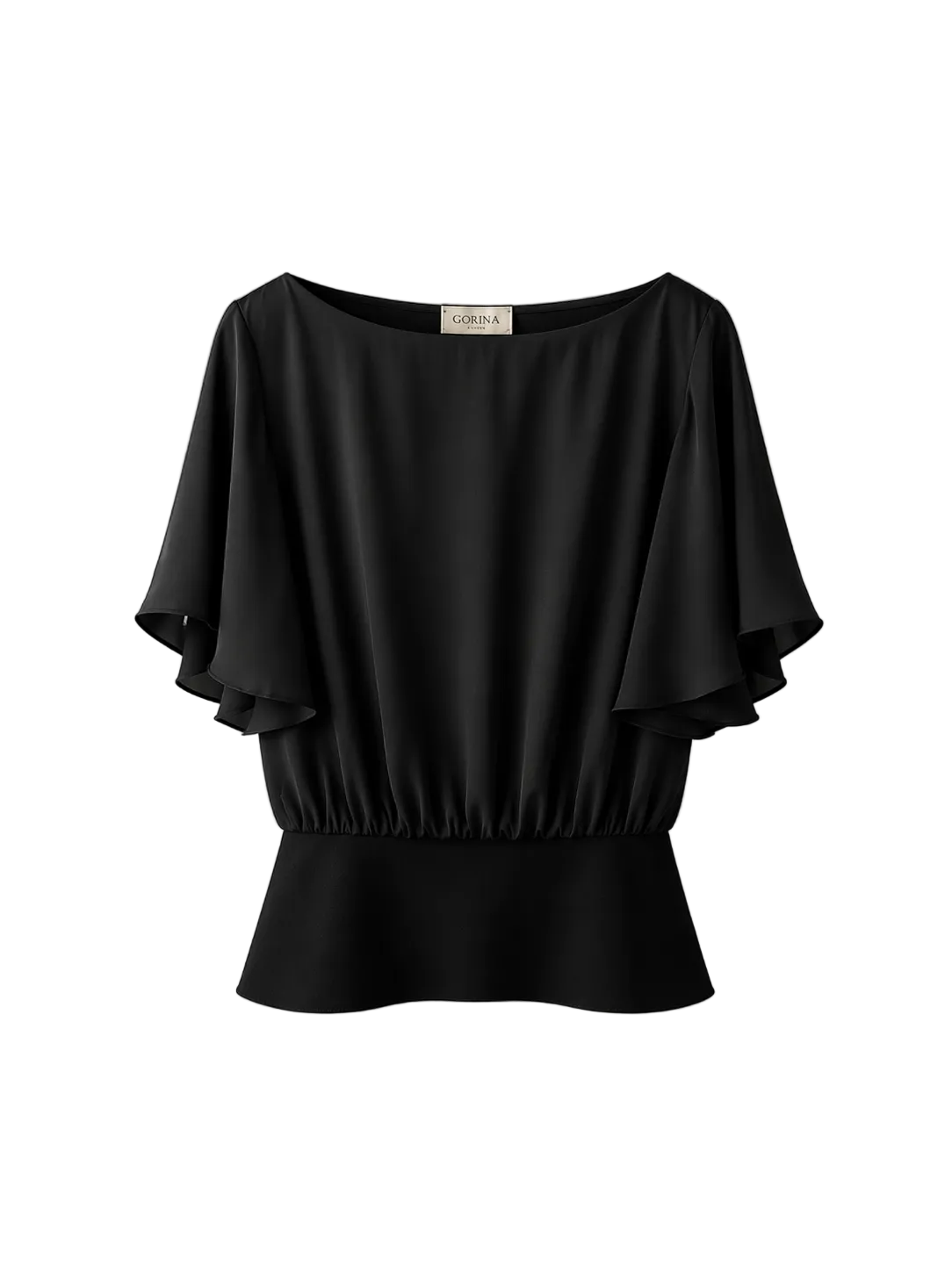 ​Black wool and silk blouse for women by Gorina Atelier front view