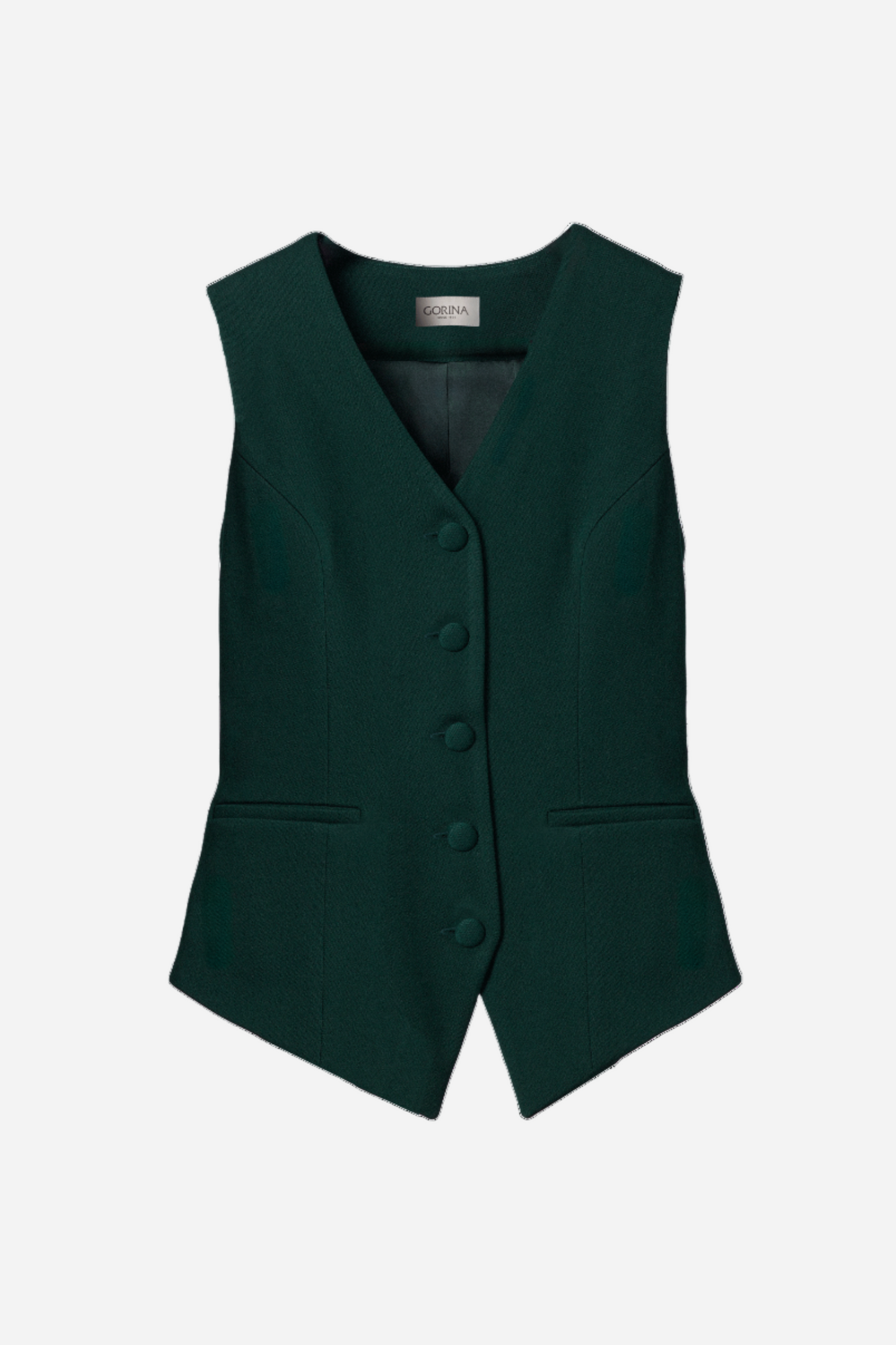 Green tailored wool vest for women by Gorina Atelier front view