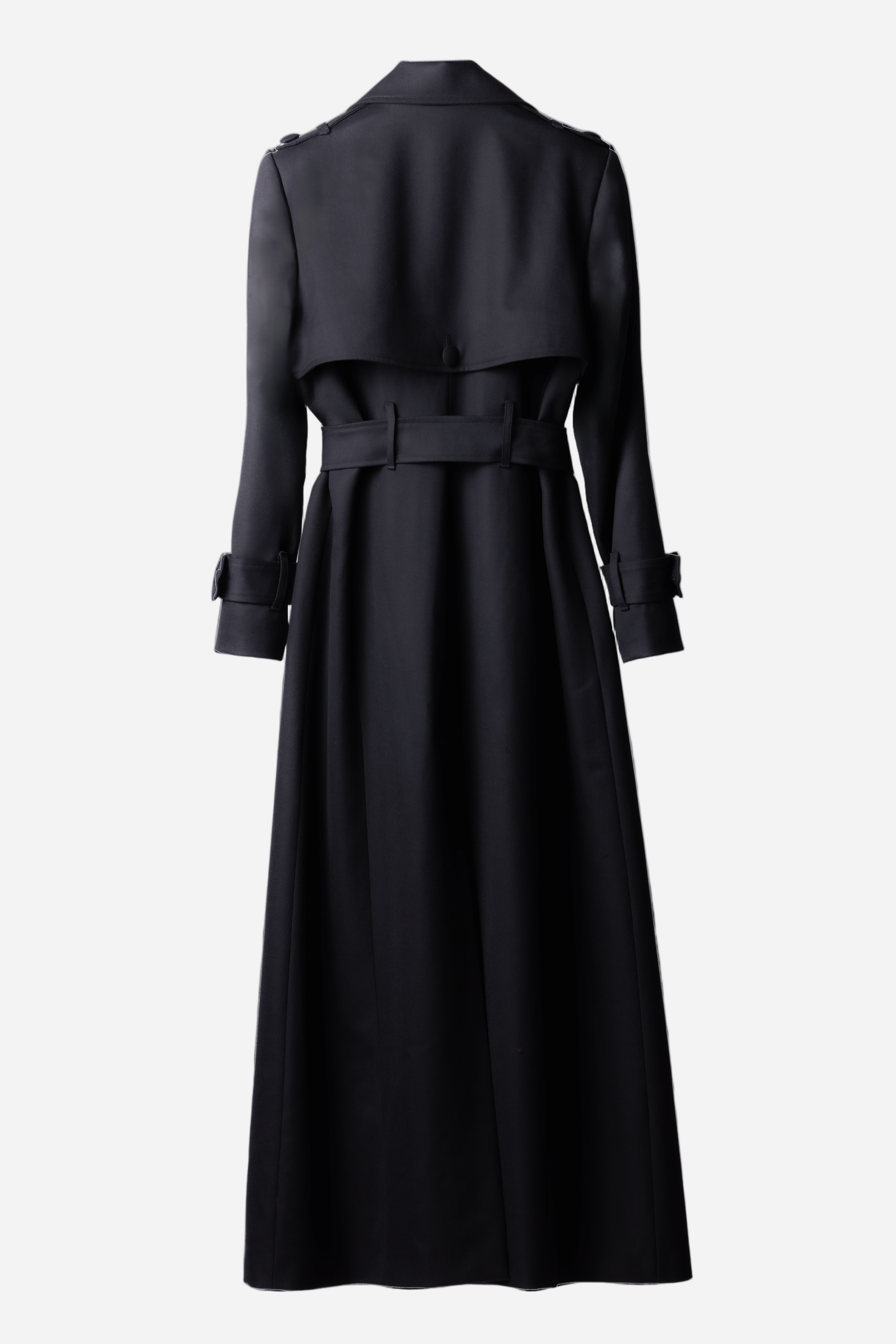 Black wool trench coat for women Nocturna by Gorina Atelier back view