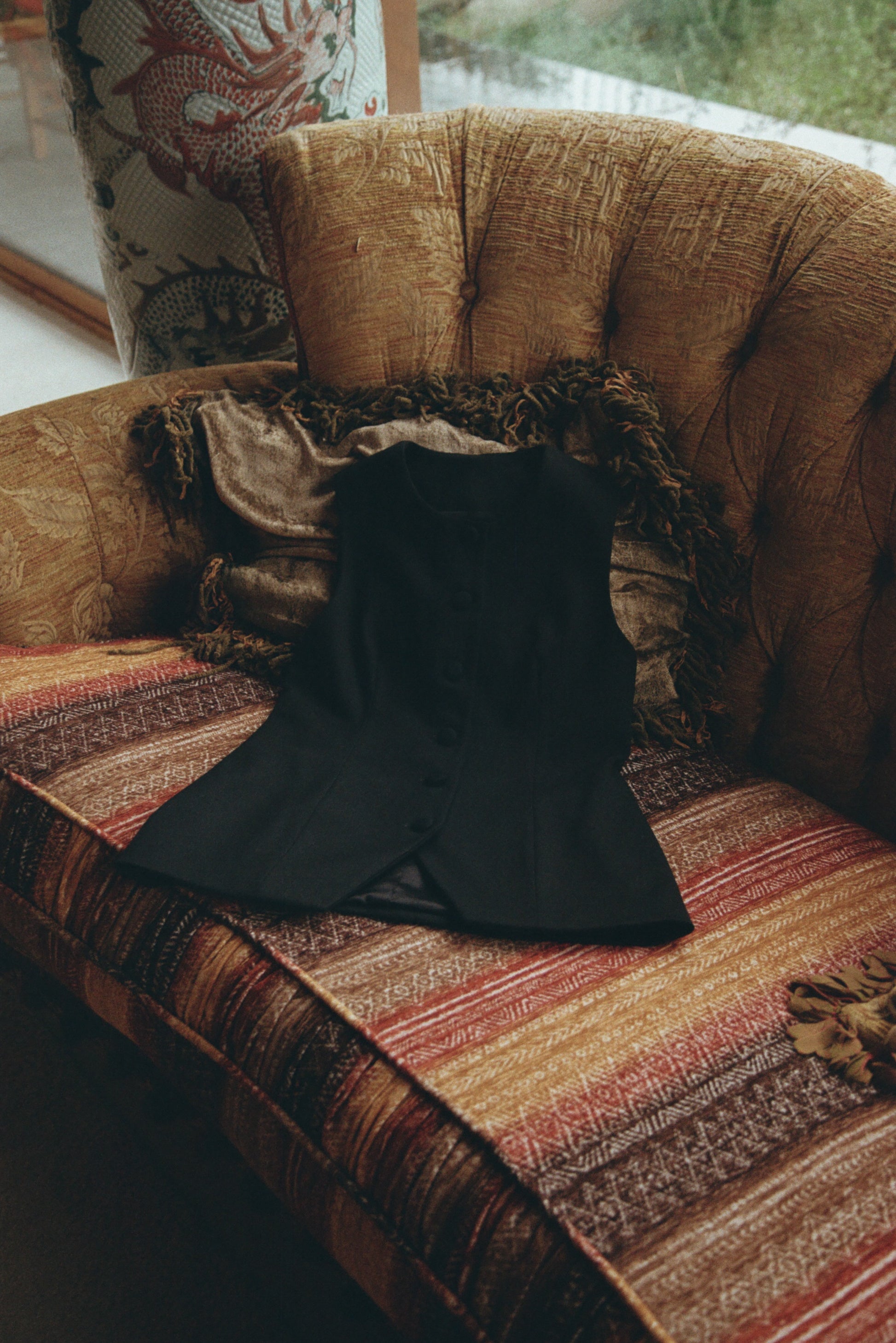 Black wool vest for women by Gorina Atelier front view flat